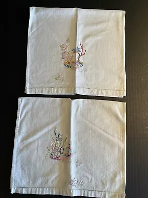 Lot Of 2 Vintage Embroidered Dish Towels Irises Blue Bird Cute • $9.97