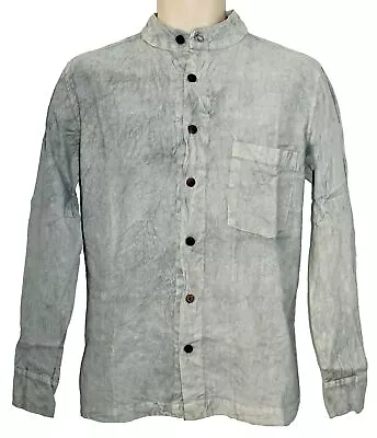 New Fair Trade Plain Cotton Stonewashed Collarless Shirt M L XL 2XL Hippy Boho • £19.79