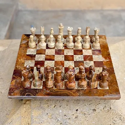 Stone Marble Multi & Coral Chess Men Set Weighted Pro Pieces & Board Game Set • $155