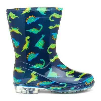 £7.99 • Buy Kids Green Navy Dinosaur Wellington Boots Kids Welly Childrens Rain Snow Wellies