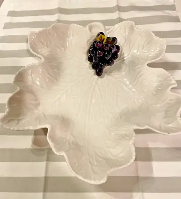 Vintage Ceramica De Cuernavaca Mexican White Leaf & 3D Grapes 11x12  Platter EUC • $28