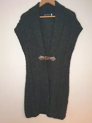 British Wool Naturally Aran Style Long Sleeveless Cable Knit Cardigan Size L • £39.94