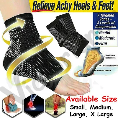 2x Compression Socks Heel Foot Arch Plantar Fasciitis Pain Relief Support Pair • £3.24