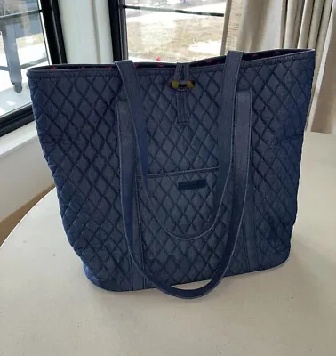 Vera Bradley Large Classic Dark Blue Tote Bag Quilted Denim Shoulder Purse • $32