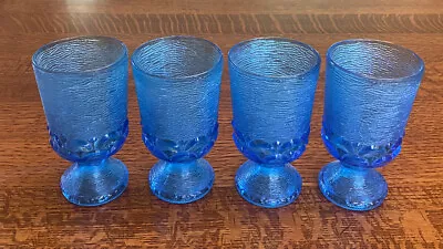 $30 • Buy Vintage Brockway Glass Co  Monterey Footed Blue Textured Wine Glass