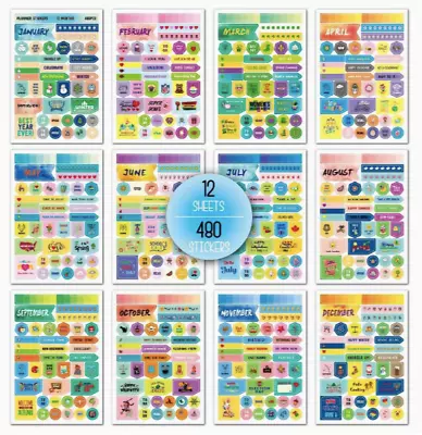 480pcs 12-Month Weekly Calendar Planner Stickers - DIY Diary Book Stickers • £6.99