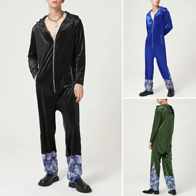 Fashion Mens Velevt Long Sleeve Jumpsuits Overalls Zip Up Casual Trousers Pants • $24.07