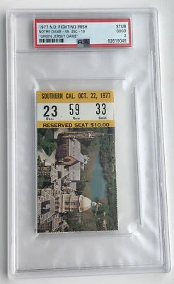 $389.99 • Buy 10/22/77 Notre Dame USC Joe Montana Green Jersey Game Tix Ticket Stub PSA 2 GOOD