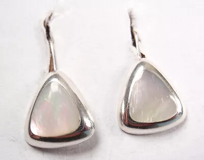 Mother Of Pearl Lever Back 925 Sterling Silver Triangle Earrings • $10.99