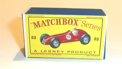 Matchbox Lesney No 52 Maserati 4CLT/1948 Empty Repro D Style Box • $7.26