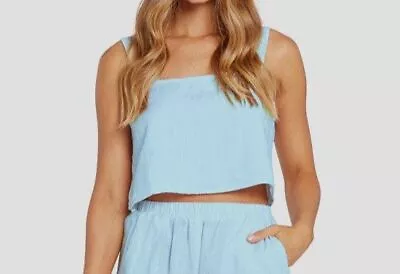 $80 Vitamin A Women's Blue Linen Tallows Crop Top Size S • $25.18