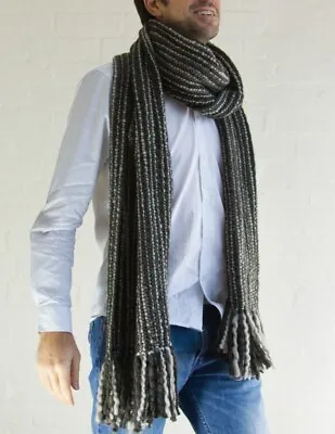 Winter Striped Thick Extra Long Luxurious Large Scarf Soft Wool Hand-Woven • £29.95