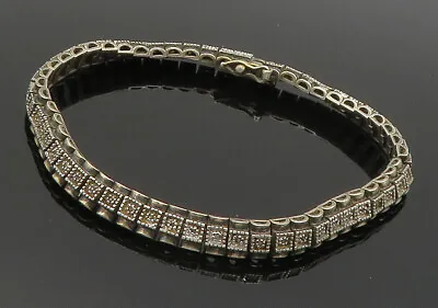 925 Sterling Silver - Vintage Genuine Diamonds Square Chain Bracelet - BT6199 • $129.98