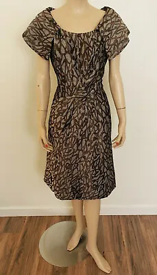 Vtg 50s 1950s VOGUE COUTURE COUTURIER DESIGN Brown BROCADE PENCIL DRESS Sz 5/6 • $50