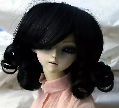 Doll Wig Short Ringlet Style Risa - Natural Black BJD 7-8  8-9  And 9-10  Size • $11.95