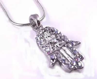 Hamsa Judaica Necklace Pendant Kabbalah Lucky / Evil Eye Hand Of Fatima Silver • £4.95