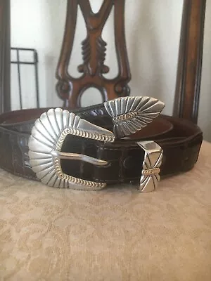 James Reid RMD 925 Sterling Silver 14K Gold Belt Buckle Set W/ 34 Alligator Belt • $525