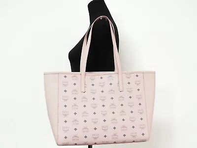 AUTH NWT MCM Aren Medium Visetos Logo East West Coated Canvas Tote-Powder Pink • $299.99