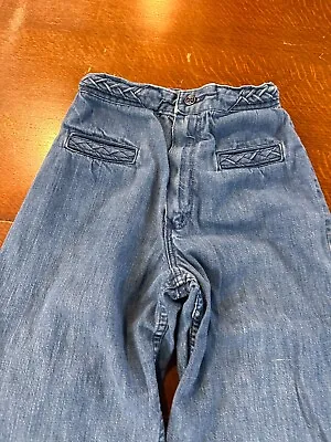 Rare Vintage 60s Womens Wrangler Jeans Braided Wide Bell Bottom Denim Made In US • $209.29