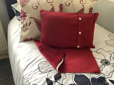 Pair Burgundy Chenille Bolster Cushion Covers  20 X 14 Ins ( Covers Only ) • £12