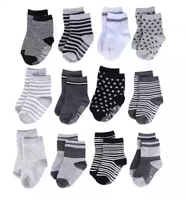 12 Pairs Non-Skid Cotton Socks With Grip For Baby Toddler Boys Girls 12 Pairs • £6.99