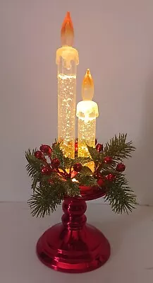 Vintage 12  Christmas Lighted Glitter Snow Globe Poinsettia Candles • $19.95