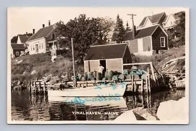Lobster Fishing Shack VINALHAVEN Maine RPPC Vintage Real Photo Postcard 1955 • $12.99