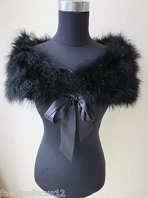 Women's Real Ostrich Feather Fur Shrug Cape Bride Wedding Accessories Black • $25.99