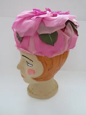 1950s Pink Petal Flower Hat By Vera Whistler - Pink Flowers Green Leaves Easter • $45.99