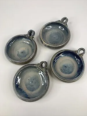 SIGNED Clift House Art Pottery Hand Thrown Bowl W/Handle Set Of 4 Drip Design • $32.49