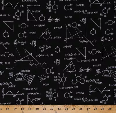 Math Equations Chemistry Science Fair Black Cotton Fabric Print BTY D467.31 • $11.95