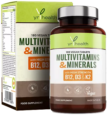 Vegan Multivitamins & Minerals With Vitamin B12 D3 K2 And Iron 180 Tablets • £15.97