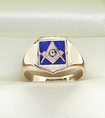 Masonic Swivel Antique 9ct Gold Signet Enamel Ring Dated Birmingham 1923 • £425