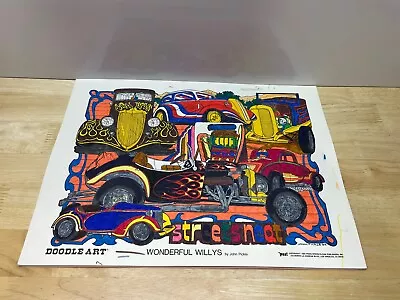 Vintage Doodle Art Coloring Poster Wonderful Willys Cars 11x15 1982 • $24.99