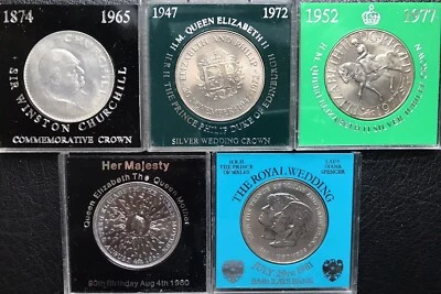 £10.99 • Buy UK British 1965 1972 1977 1980 & 1981 X5 Commemorative Crown Coin Set In Holders