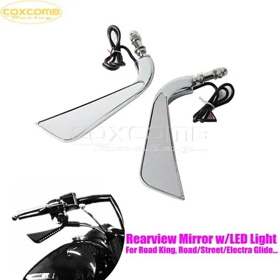 2X Rearview Mirrors With LED Light Turn Signal For Harley Road King Street Glide • $48.12