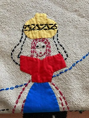 VTN  Cotton  Hispanic Mexico Hand Embroidered Apliqued Tablecloth 48  X42 • $19.99