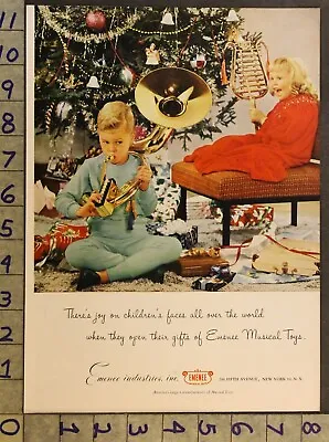 1954 MUSIC INSTRUMENT EMENEE TUBA GLOCKENSPIEL CHRISTMAS TRUMPET 2pg TOY AD TS24 • $48.95