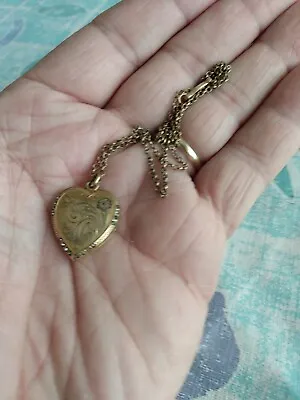 Antique Fancy Heart Shaped Picture Photo Gold Filled Locket & 14  Inch GF Chain • $39.99