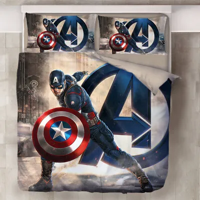 The Avengers Captain America Bedding Set 3PCS Duvet Cover Pillowcases Fans Gift • $58.89