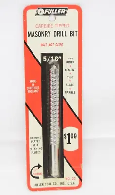 Vintage FULLER Carbide-Tipped 5/16  Masonry Drill Bit 3.75  No.22 (Wht Pkg) NOS • £14.46