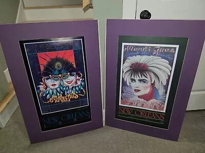 2 Mint 23 Carat Gold Signed Andrea Mistretta 1986 & 1987 Mardi Gras Art Posters • $1000