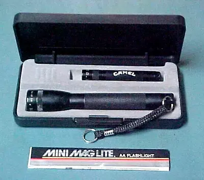 Mini Mag-Lite Set: Black AA Flashlight W/ Black CAMEL AAA Solitaire Light W/ Box • $16.50