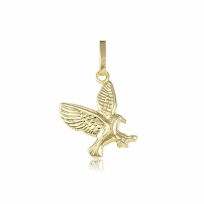 14K Yellow Gold Eagle Pendant - Flying Bird Polished Necklace Charm Men Women • £90.94