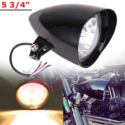 5.75  5 3/4  Black Motorcycle Bullet Headlight Bucket Visor Tri-Bar For Harley • $76.09