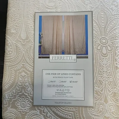 Luxury Readymade Curtains Woven Jacquard Lined With Tie Backs Blush  90 X 90 “  • £39.95