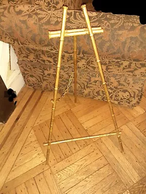 Vintage Antique Gold Gilt Metal Bamboo Easel 30  Art Painting Menu Display • $35