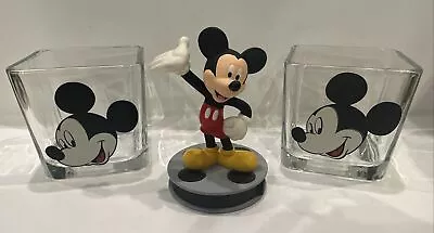 Disney MICKEY MOUSE Decor Film Reel Figurine Statue 1999 Libby 2 Medium Glass • $35