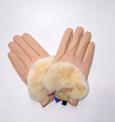 Women’s Genuine Lambskin Leather Gloves Genuine Rex Rabbit Fur Trim • $25