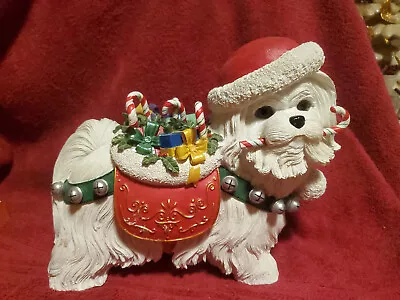 Danbury Mint Christmas Maltese Dog Sculpture-Santa Hat Candy Canes And Presents • $94.97